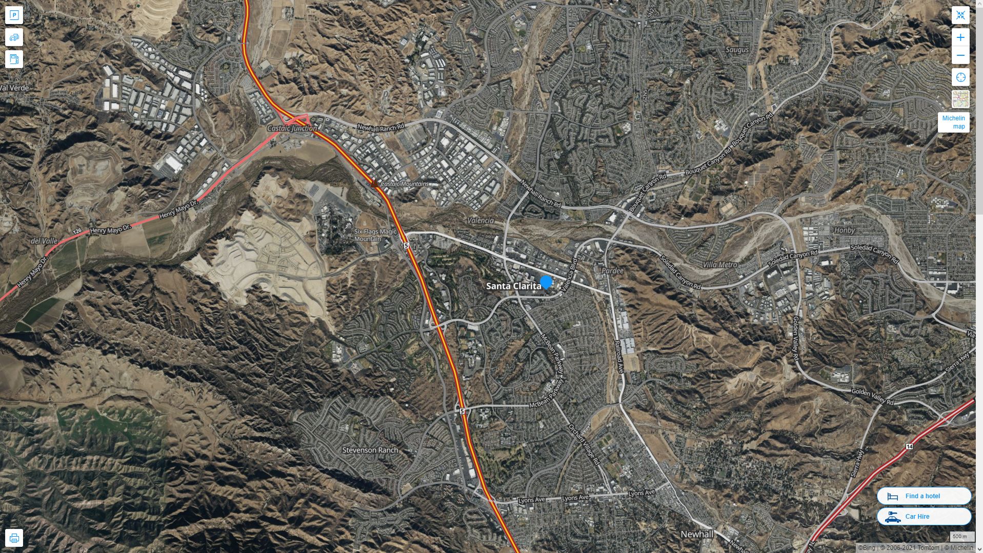 Santa Clarita California Highway and Road Map with Satellite View